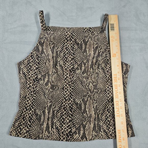 Vtg 90s Y2K Mini Skirt Set Size 7 Brown Snakeskin Slit USA Square Neck Mandee - Picture 11 of 16